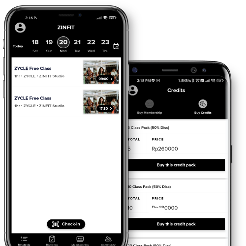 zinfit app mockup ZYCLE + Pilates Indoor Cycling & Reformer